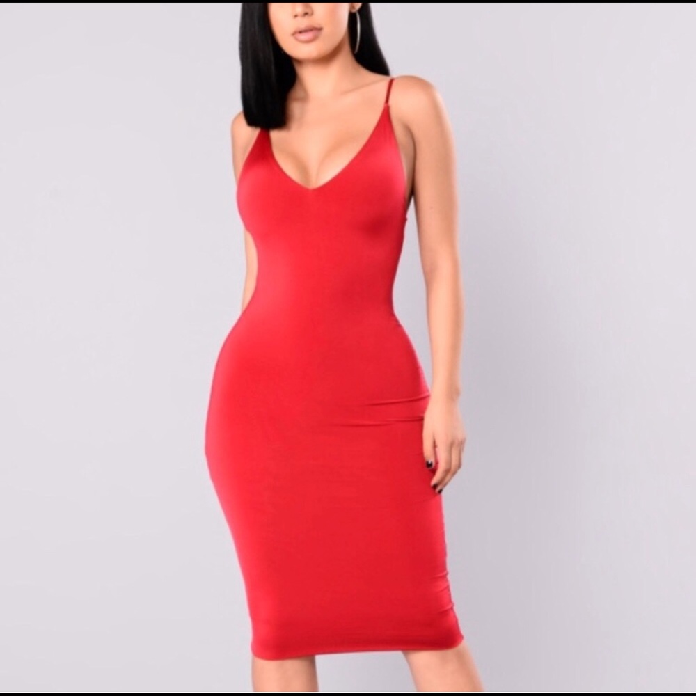 Red slip dress